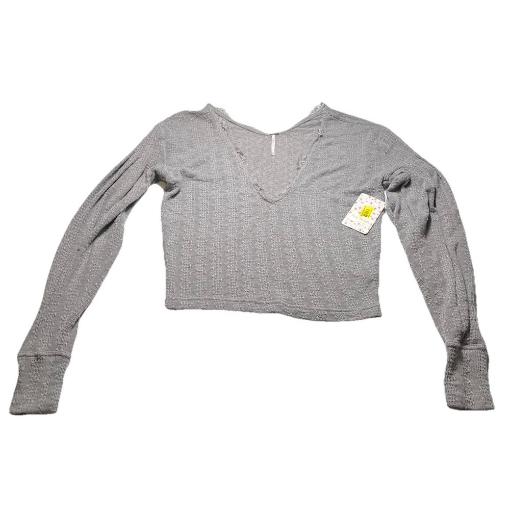 NWT Free People Dream Top Womens XS Slouchy Boho Long Sleeve Knit Tee Gray